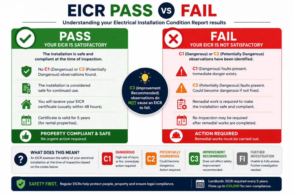EICR Pass and Fail reasons.